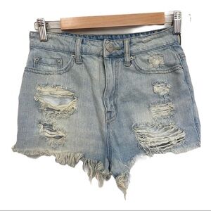BDG Super High Rise Cheeky Distressed Shorts sz 26 Light Wash